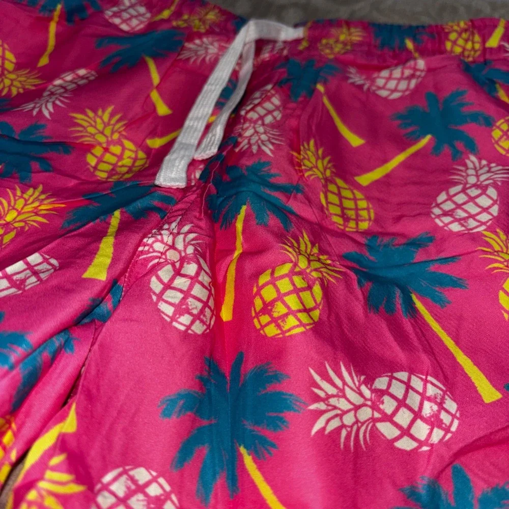 Kids Pink Pineapple Palm‎ Tree Swim Trunks Size 8  Liner Shorts (A28)